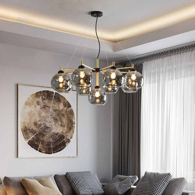 Contemporary Nordic Modo Sphere Glass Iron 5/7 Light Chandelier For Living Room