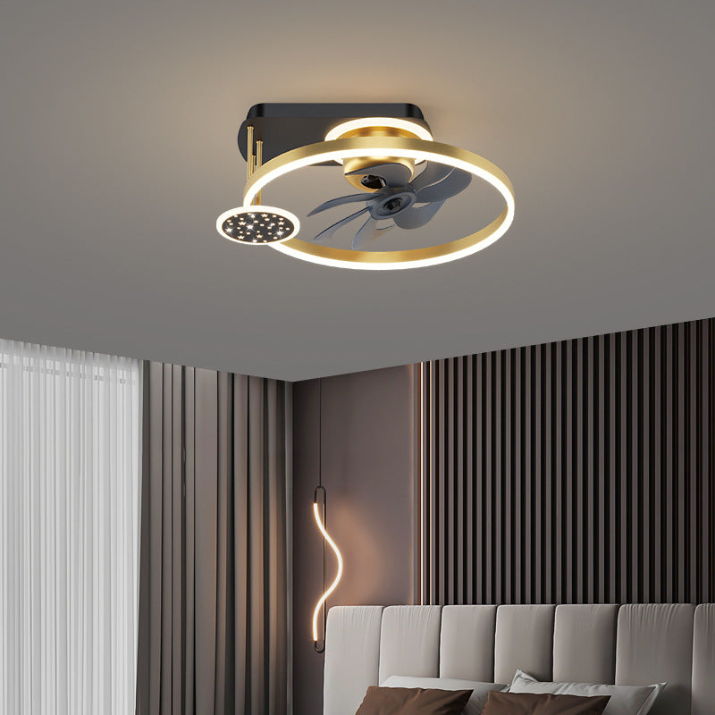 Contemporary Nordic Square Iron Aluminum Acrylic LED Semi-Flush Mount Ceiling Fan Light For Bedroom