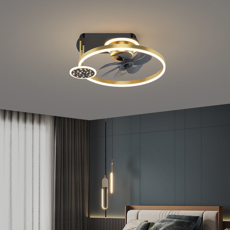 Contemporary Nordic Square Iron Aluminum Acrylic LED Semi-Flush Mount Ceiling Fan Light For Bedroom