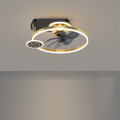 Contemporary Nordic Square Iron Aluminum Acrylic LED Semi-Flush Mount Ceiling Fan Light For Bedroom