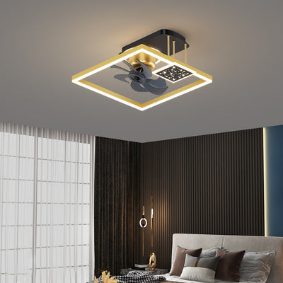 Contemporary Nordic Square Iron Aluminum Acrylic LED Semi-Flush Mount Ceiling Fan Light For Bedroom