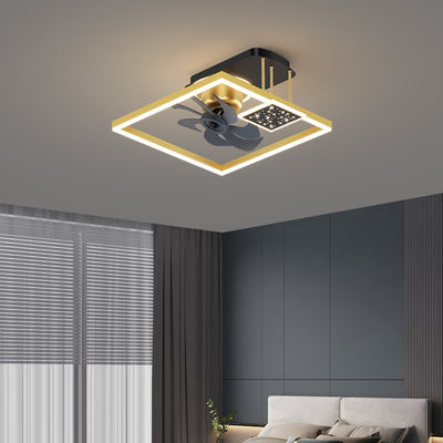 Contemporary Nordic Square Iron Aluminum Acrylic LED Semi-Flush Mount Ceiling Fan Light For Bedroom