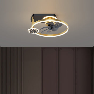 Contemporary Nordic Square Iron Aluminum Acrylic LED Semi-Flush Mount Ceiling Fan Light For Bedroom