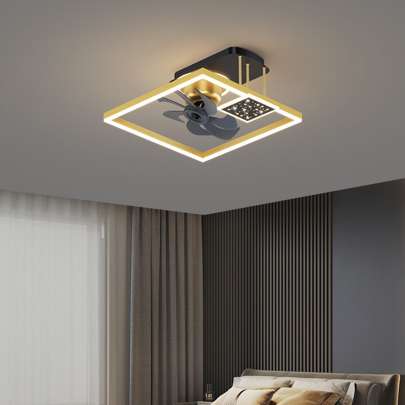 Contemporary Nordic Square Iron Aluminum Acrylic LED Semi-Flush Mount Ceiling Fan Light For Bedroom