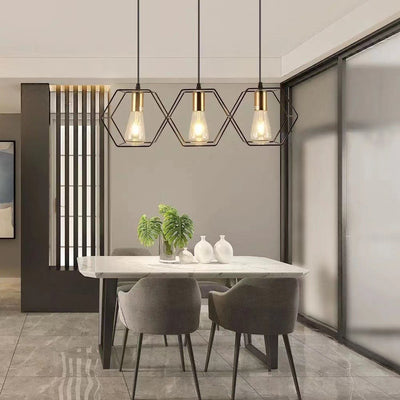 Contemporary Industrial Hexagonal Iron Aluminum 3-Light Chandelier Island Light For Dining Room