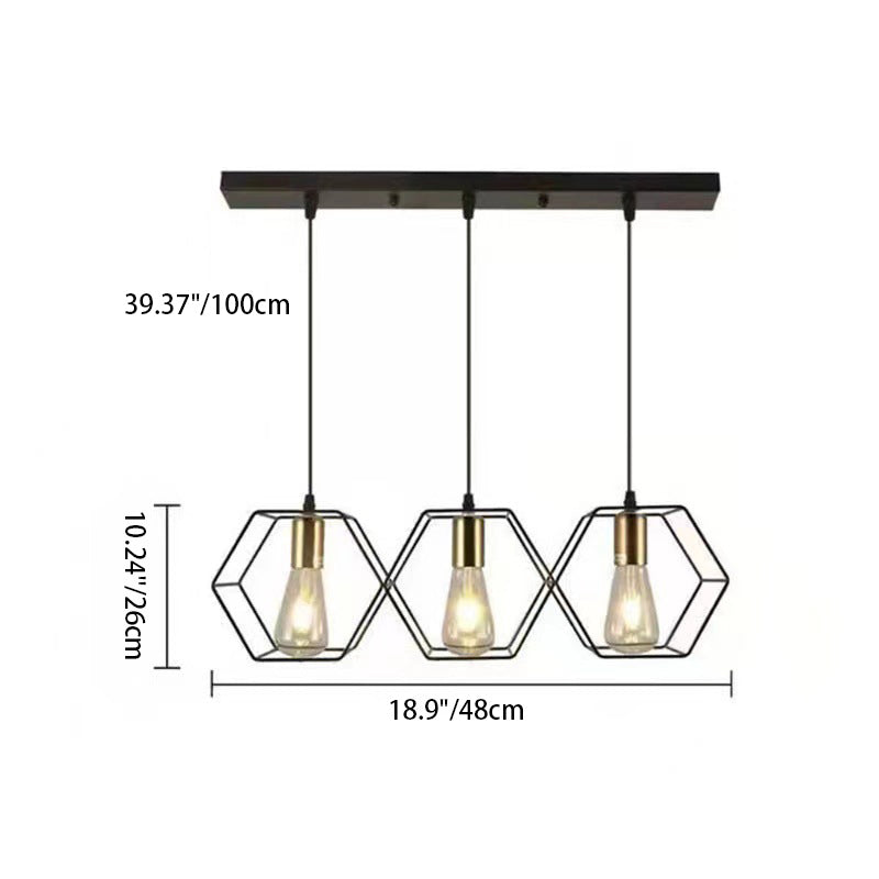 Contemporary Industrial Hexagonal Iron Aluminum 3-Light Chandelier Island Light For Dining Room