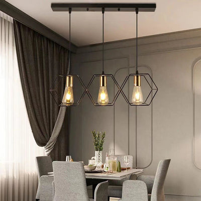 Contemporary Industrial Hexagonal Iron Aluminum 3-Light Chandelier Island Light For Dining Room