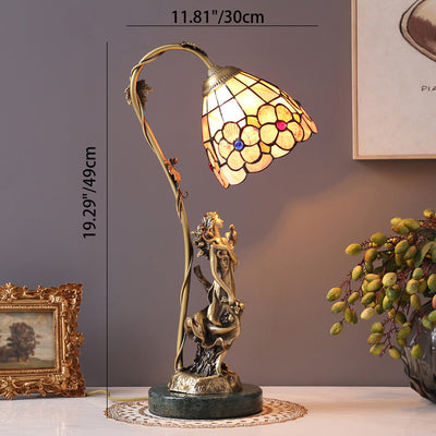 Traditional Tiffany Goddess Dome Copper Glass 1-Light Table Lamp For Bedroom