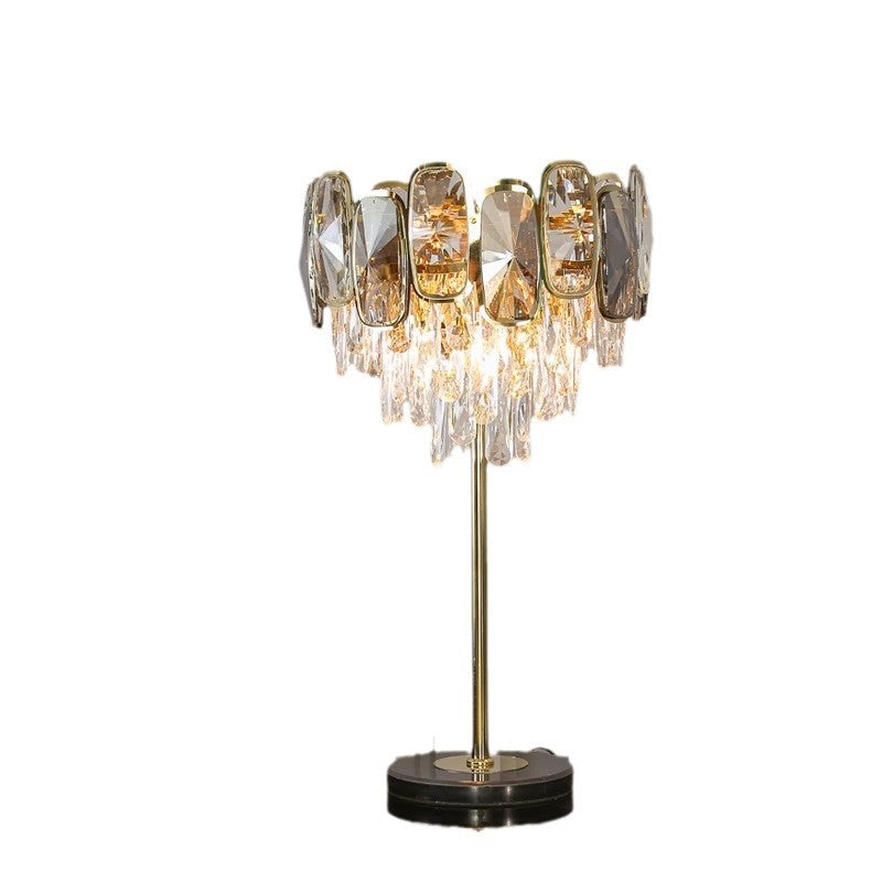 Modern Luxury Water Drop Crystal Glass Marble 3-Light Table Lamp For Bedroom