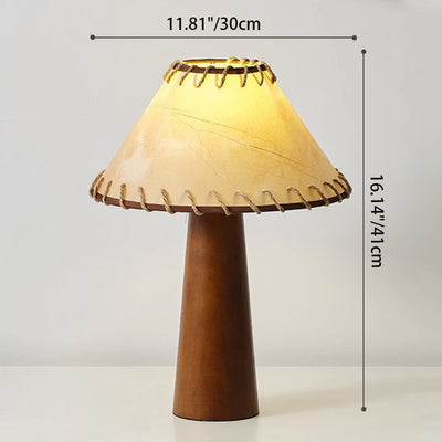 Traditional Japanese Frustum Cone Rubberwood Handmade Paper 1-Light Table Lamp For Bedroom