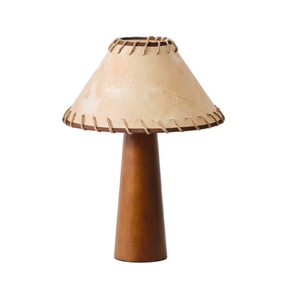 Traditional Japanese Frustum Cone Rubberwood Handmade Paper 1-Light Table Lamp For Bedroom