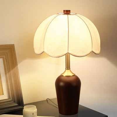 Traditional French Dome Rubberwood Copper Fabric 1-Light Table Lamp For Bedroom