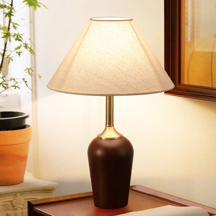 Traditional French Dome Rubberwood Copper Fabric 1-Light Table Lamp For Bedroom