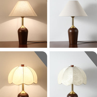 Traditional French Dome Rubberwood Copper Fabric 1-Light Table Lamp For Bedroom