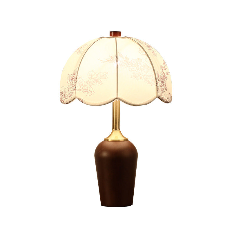 Traditional French Dome Rubberwood Copper Fabric 1-Light Table Lamp For Bedroom