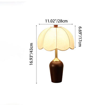 Traditional French Dome Rubberwood Copper Fabric 1-Light Table Lamp For Bedroom