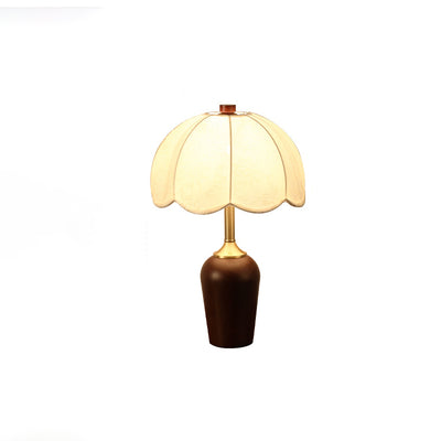 Traditional French Dome Rubberwood Copper Fabric 1-Light Table Lamp For Bedroom