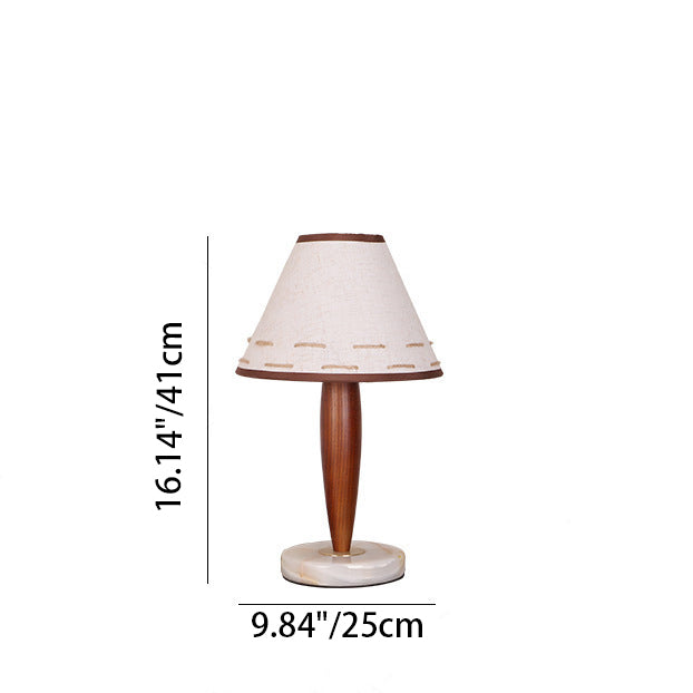 Traditional Japanese Frustum Cone Fabric Marble Solid Wood 1-Light Table Lamp For Bedroom