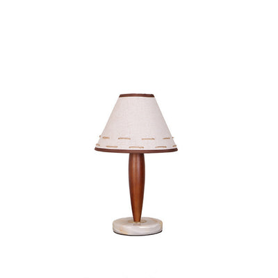 Traditional Japanese Frustum Cone Fabric Marble Solid Wood 1-Light Table Lamp For Bedroom