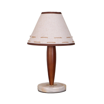 Traditional Japanese Frustum Cone Fabric Marble Solid Wood 1-Light Table Lamp For Bedroom