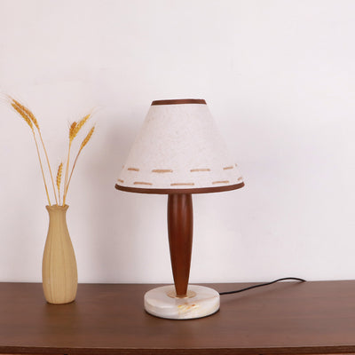 Traditional Japanese Frustum Cone Fabric Marble Solid Wood 1-Light Table Lamp For Bedroom