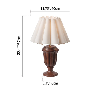 Traditional French Frustum Cone Ash Wood Metal Cotton Linen 1-Light Table Lamp For Bedroom