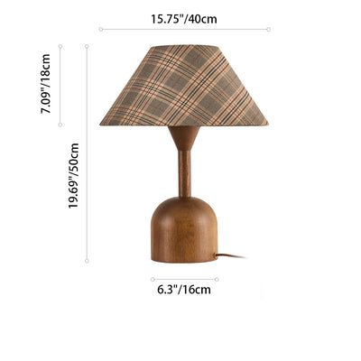 Traditional French Frustum Cone Ash Wood Fabric 1-Light Table Lamp For Bedroom