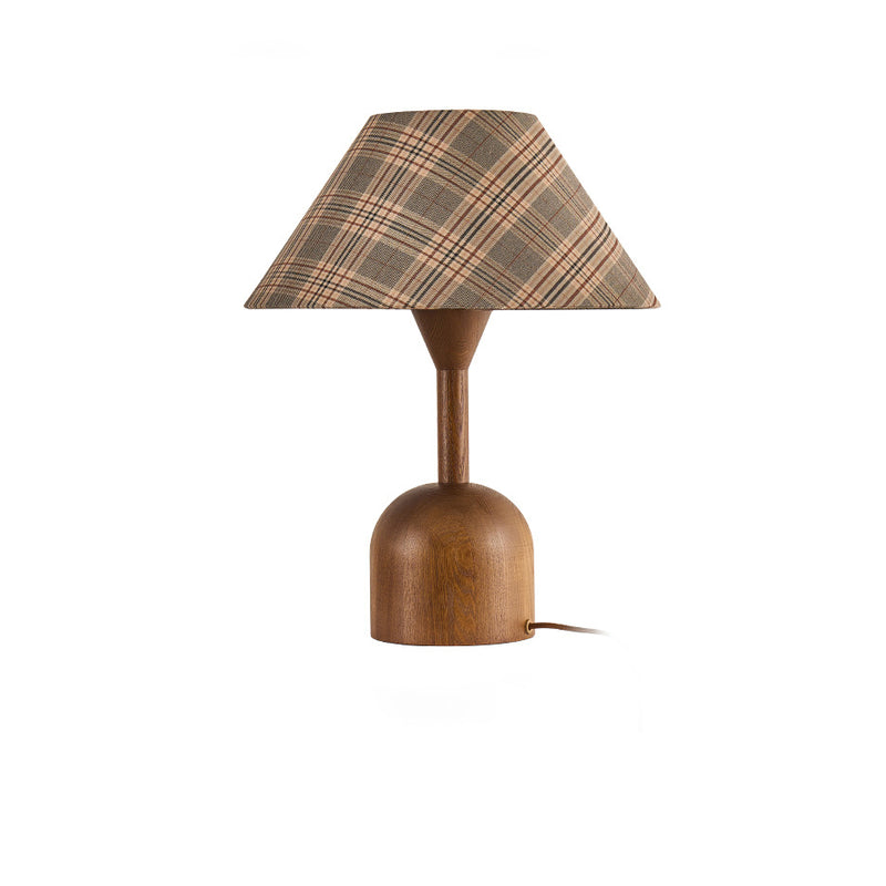 Traditional French Frustum Cone Ash Wood Fabric 1-Light Table Lamp For Bedroom