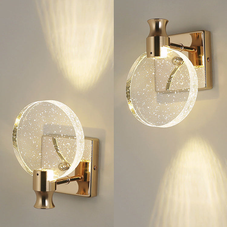 Contemporary Nordic Round Metal Crystal LED Wall Sconce Lamp For Bedroom