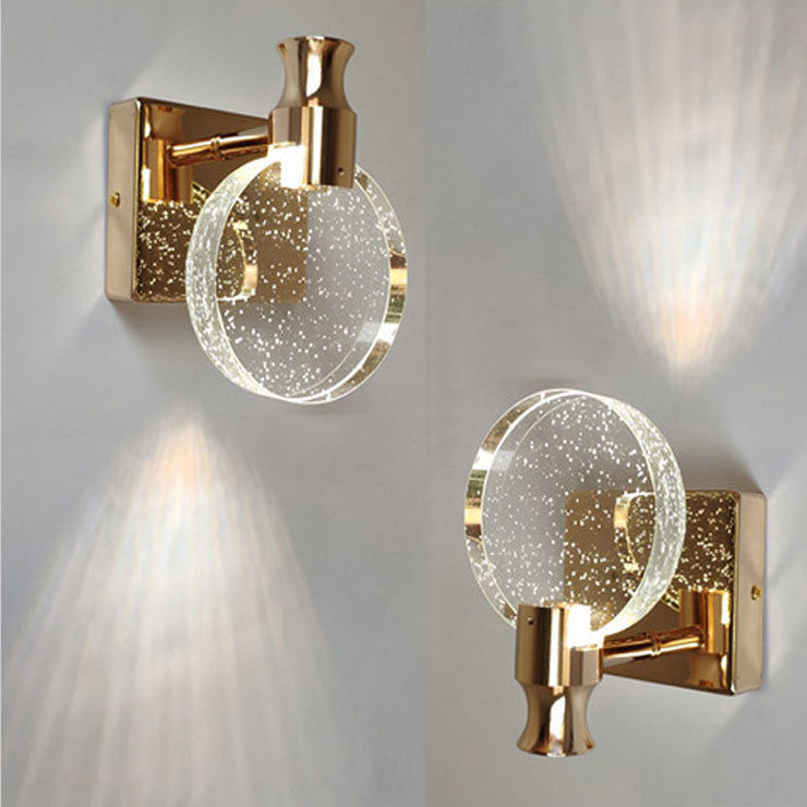 Contemporary Nordic Round Metal Crystal LED Wall Sconce Lamp For Bedroom