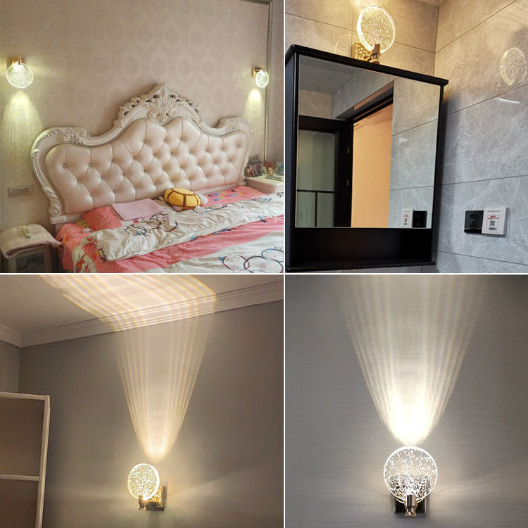 Contemporary Nordic Round Metal Crystal LED Wall Sconce Lamp For Bedroom