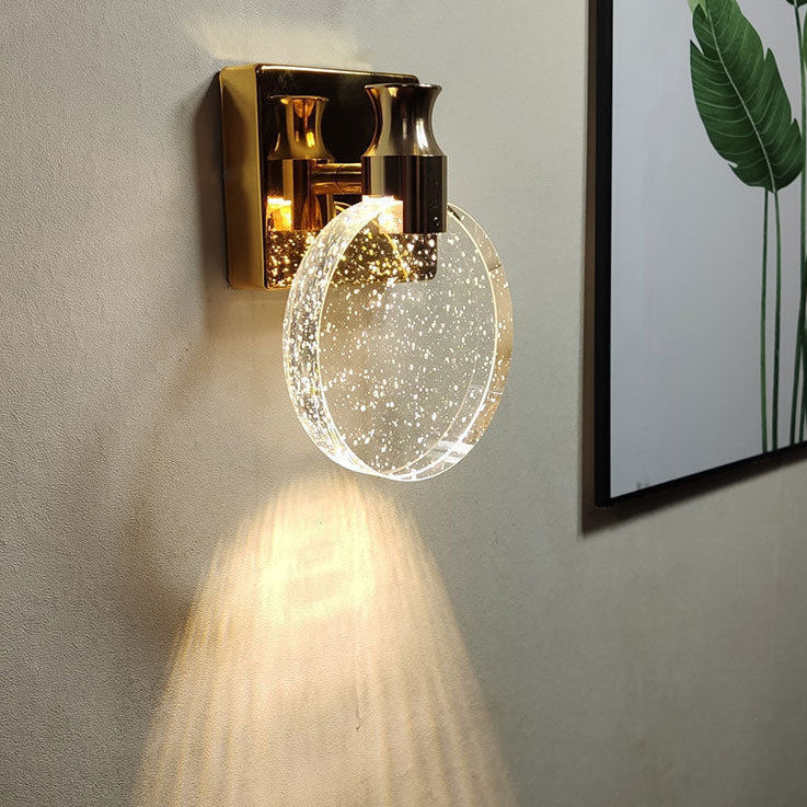 Contemporary Nordic Round Metal Crystal LED Wall Sconce Lamp For Bedroom