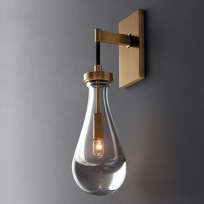 Modern Simplicity Water Drop Copper Glass 1-Light Wall Sconce Lamp For Bedroom