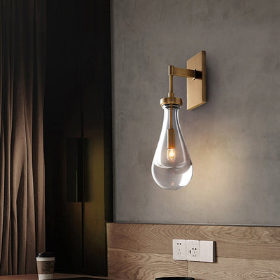 Modern Simplicity Water Drop Copper Glass 1-Light Wall Sconce Lamp For Bedroom