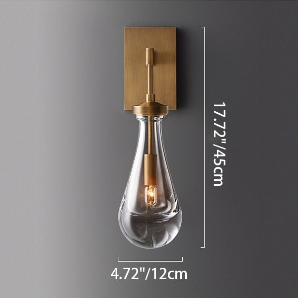 Modern Simplicity Water Drop Copper Glass 1-Light Wall Sconce Lamp For Bedroom