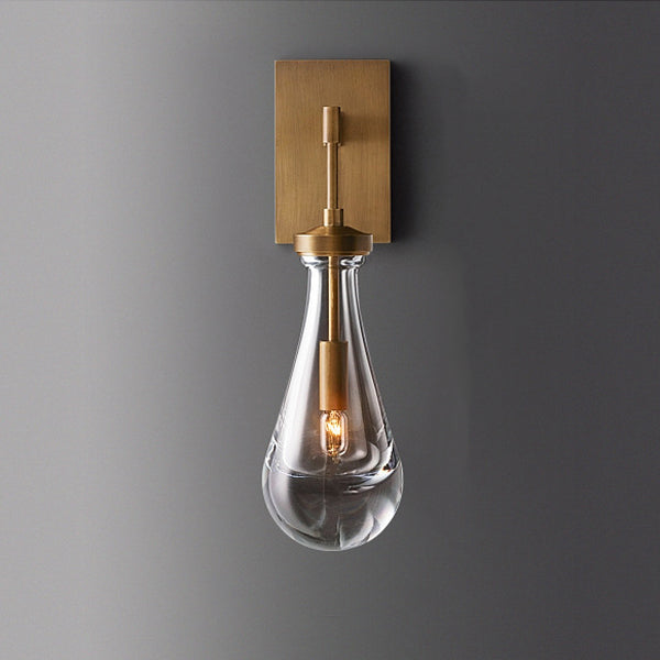 Modern Simplicity Water Drop Copper Glass 1-Light Wall Sconce Lamp For Bedroom