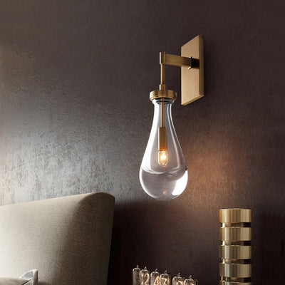 Modern Simplicity Water Drop Copper Glass 1-Light Wall Sconce Lamp For Bedroom