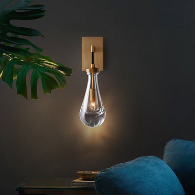 Modern Simplicity Water Drop Copper Glass 1-Light Wall Sconce Lamp For Bedroom