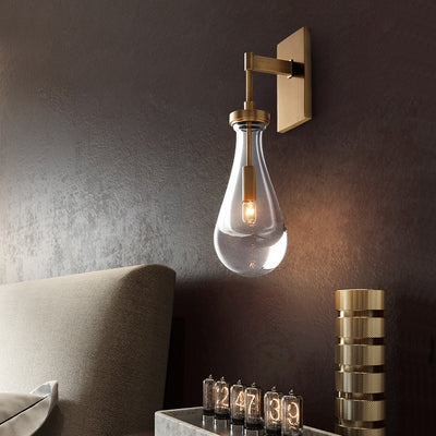 Modern Simplicity Water Drop Copper Glass 1-Light Wall Sconce Lamp For Bedroom