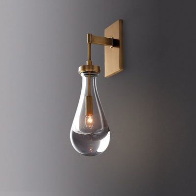 Modern Simplicity Water Drop Copper Glass 1-Light Wall Sconce Lamp For Bedroom