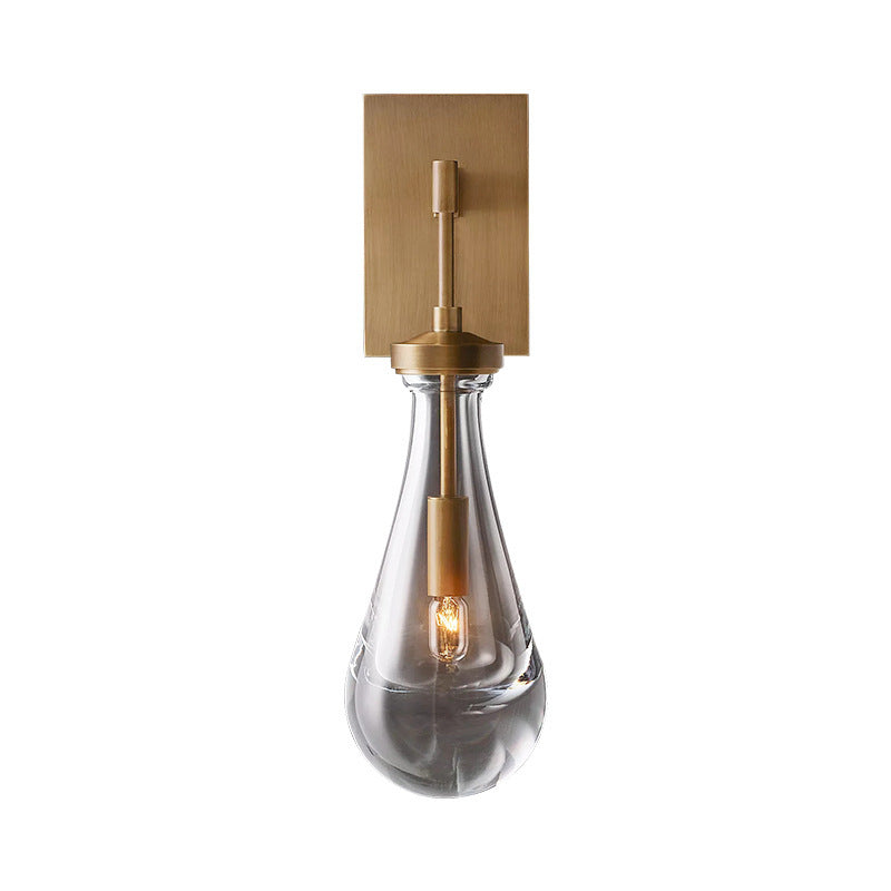 Modern Simplicity Water Drop Copper Glass 1-Light Wall Sconce Lamp For Bedroom