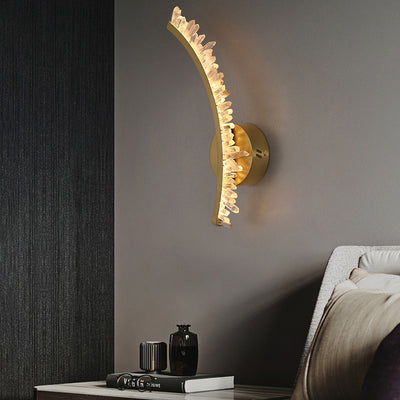 Contemporary Creative Curve Stainless Steel Natural Crystal 1/2 Light Wall Sconce Lamp For Bedroom