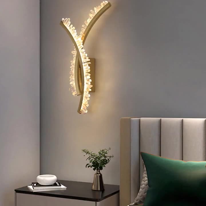 Contemporary Creative Curve Stainless Steel Natural Crystal 1/2 Light Wall Sconce Lamp For Bedroom