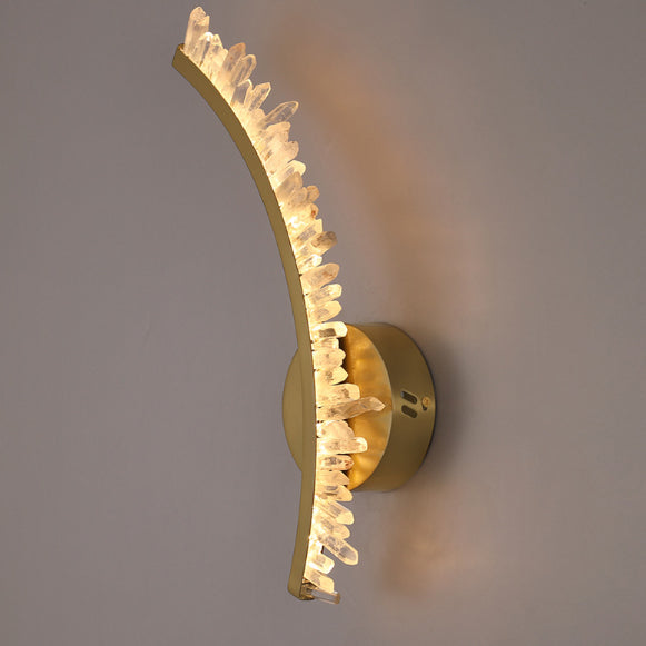 Contemporary Creative Curve Stainless Steel Natural Crystal 1/2 Light Wall Sconce Lamp For Bedroom