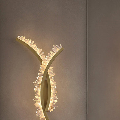 Contemporary Creative Curve Stainless Steel Natural Crystal 1/2 Light Wall Sconce Lamp For Bedroom