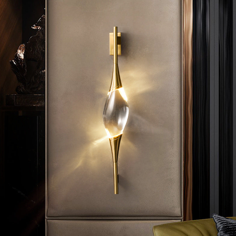 Modern Luxury Oval Copper Crystal LED Wall Sconce Lamp For Hallway