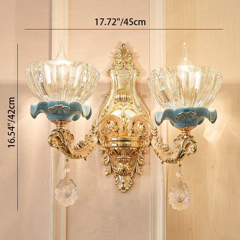 Traditional European Zinc Alloy Ceramic Crystal 1/2 Light Wall Sconce Lamp For Living Room