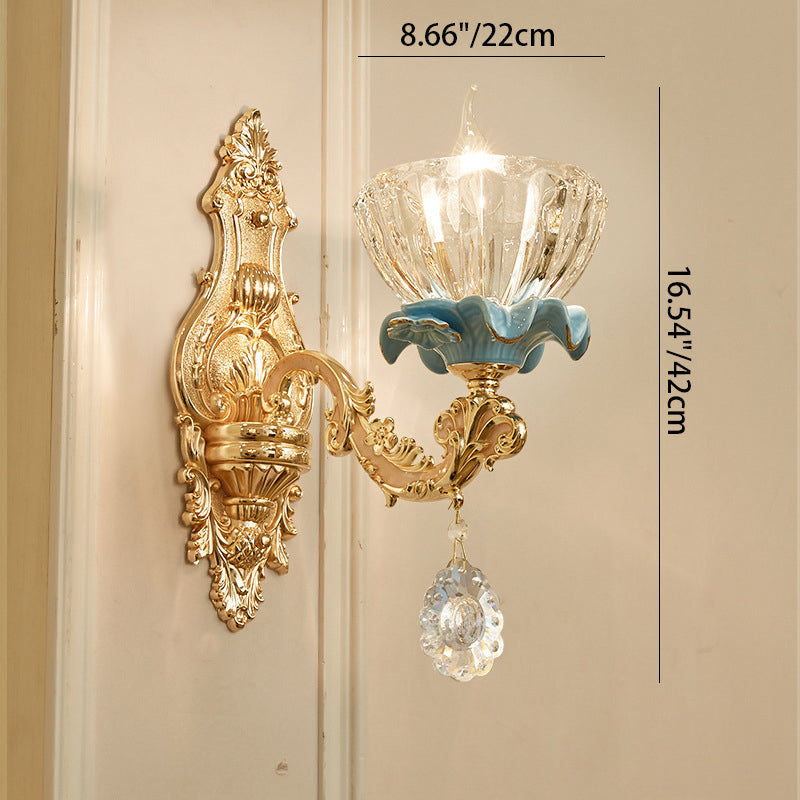 Traditional European Zinc Alloy Ceramic Crystal 1/2 Light Wall Sconce Lamp For Living Room