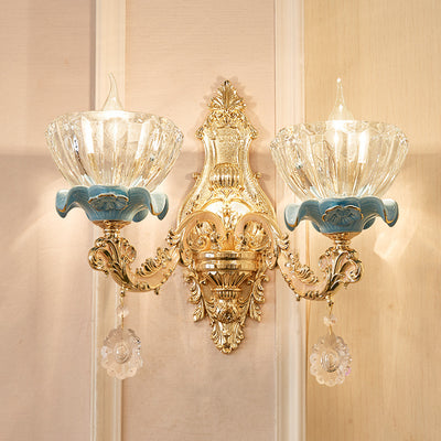 Traditional European Zinc Alloy Ceramic Crystal 1/2 Light Wall Sconce Lamp For Living Room