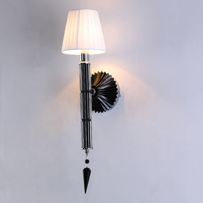 Traditional European Frustum Cone Iron Glass Fabric 1-Light Wall Sconce Lamp For Bedroom